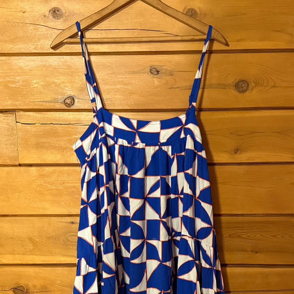 ABEL THE LABEL Anthropologie  Blue and White Geometric Maxi Dress size L